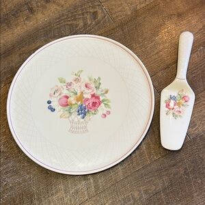 Mikasa‎ Floral Basket Cake Plate and Server Set Bone china Roses